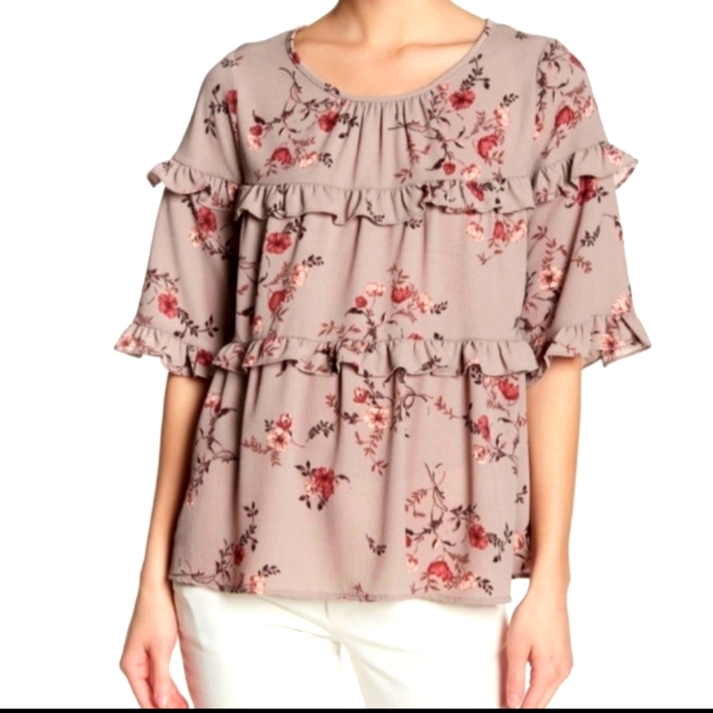 Pleione Floral Blouse Ruffles size L